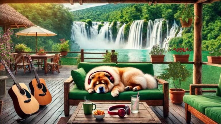 Chow Chow Relaxation ASMR - Peaceful Retreat with Waterfall Sounds, Birdsong & Piano