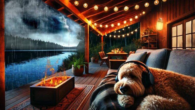 Goldendoodle ASMR - Peaceful Cabin Nap with Rain & Piano