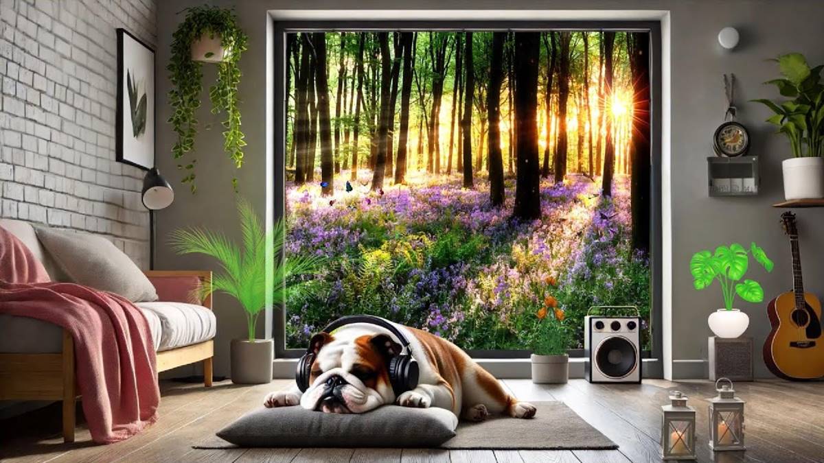 Relaxing Dog Music - Soothing Piano Classics and Bird Sounds with English Bulldog