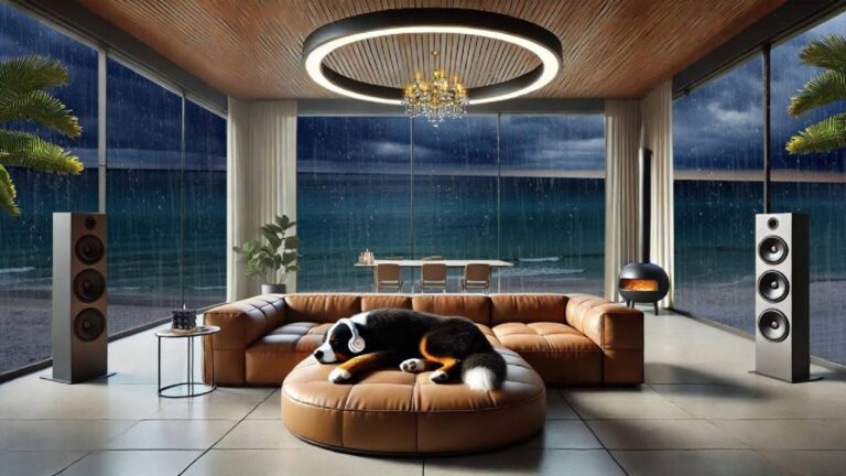 Relaxing with a Bernese Mountain Dog in a Cozy Beach House-Rain & Ocean Sounds for Sleep & Study