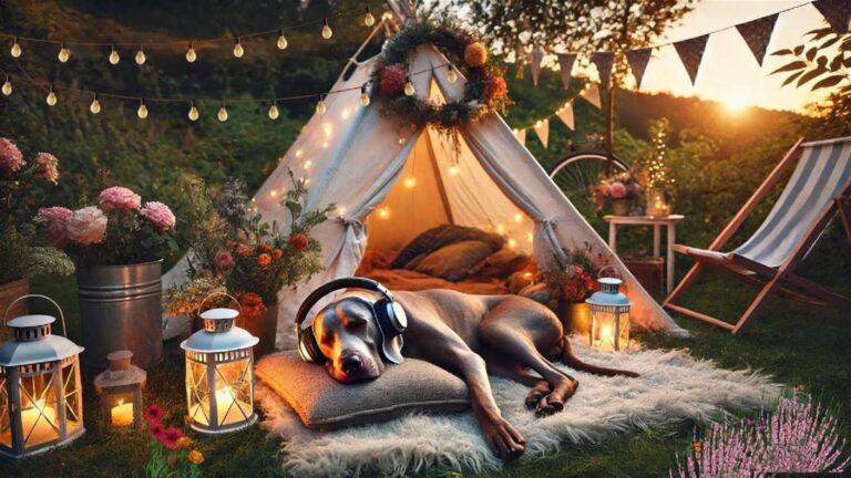 Soothing Dog Music-Weimaraner Camping with Ambient Piano in the Forest